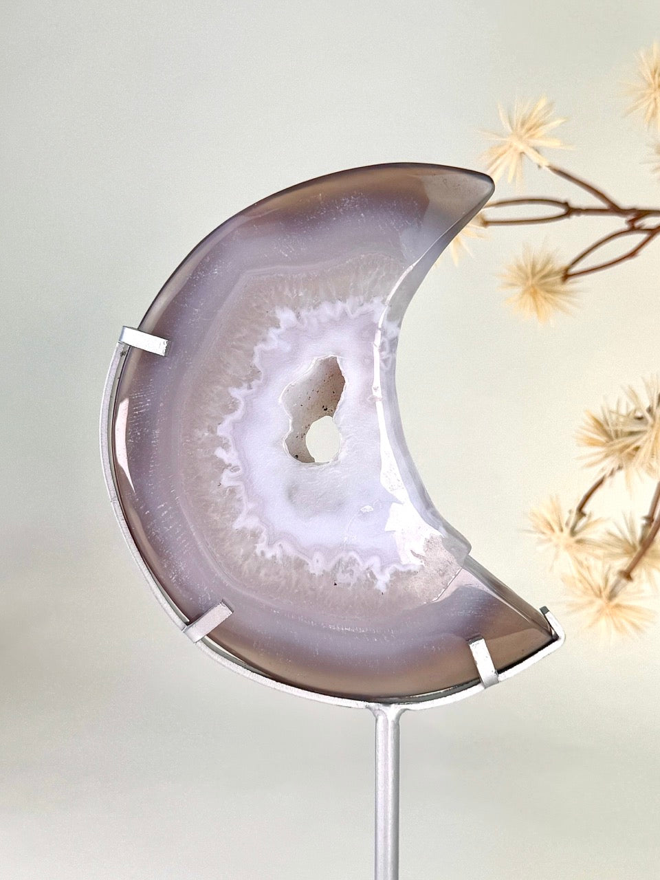 Druzy Agate Moon on Stand DA07