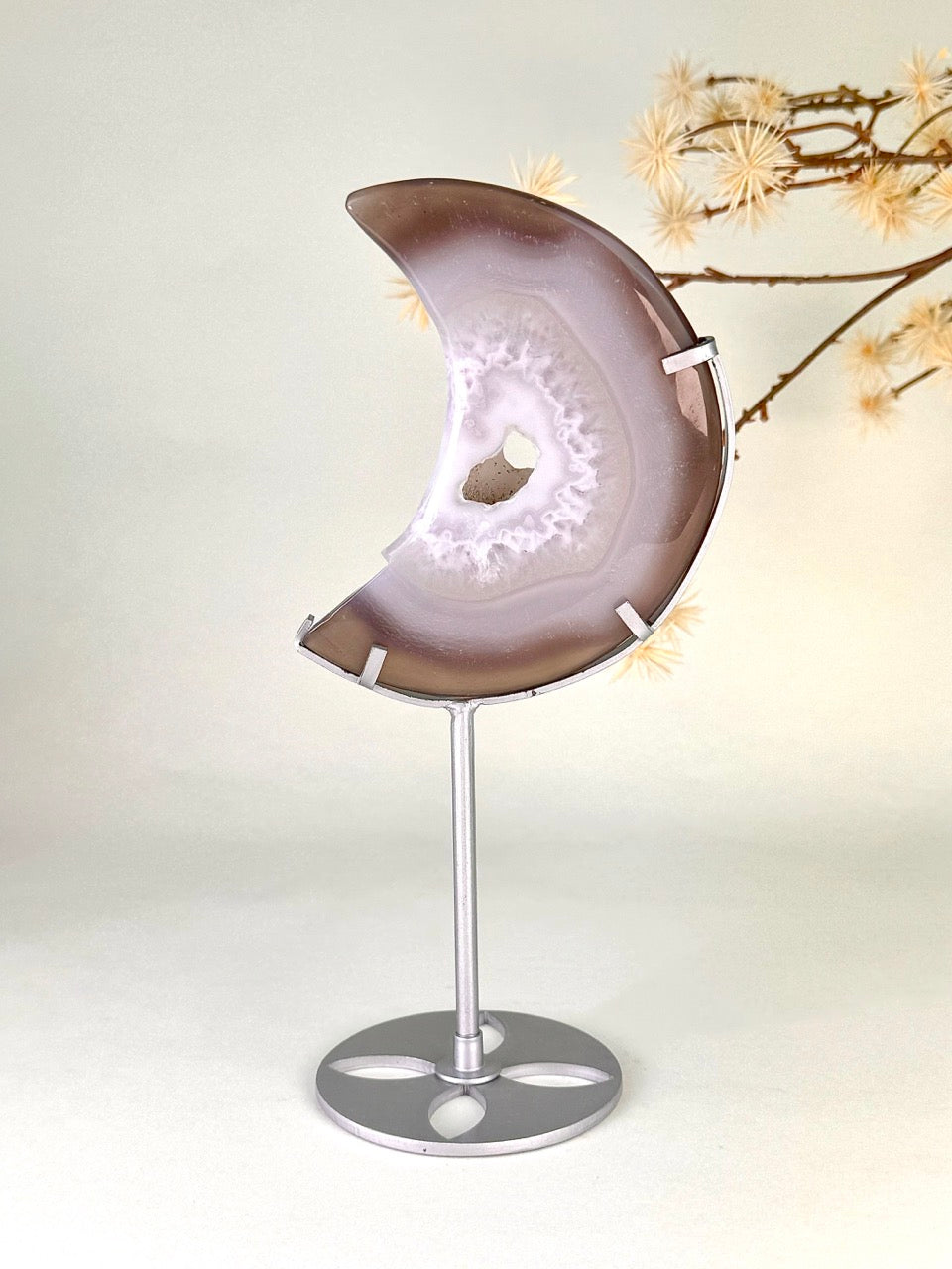 Druzy Agate Moon on Stand DA07