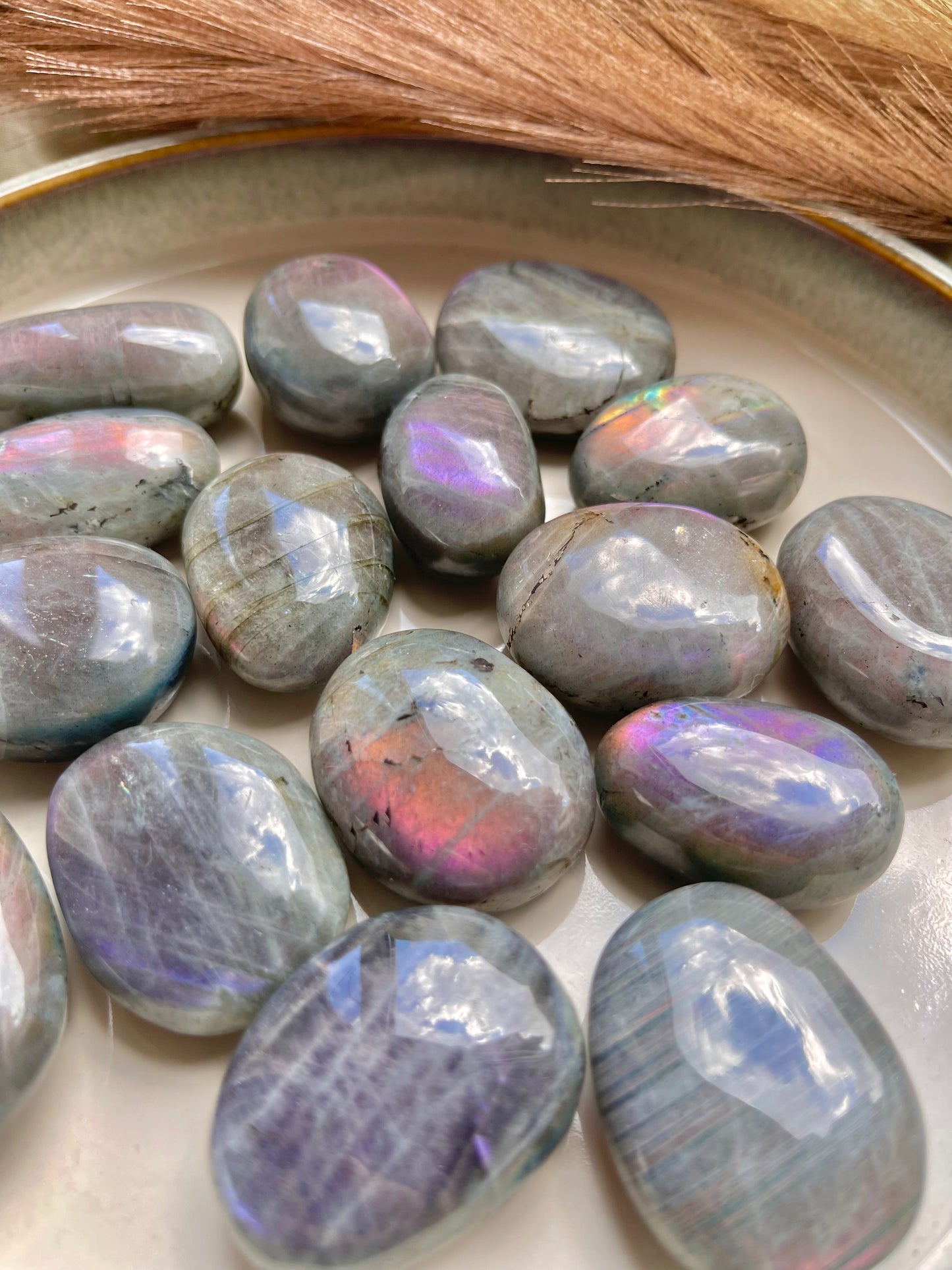 Labradorite tumbles - purple & sunset flash