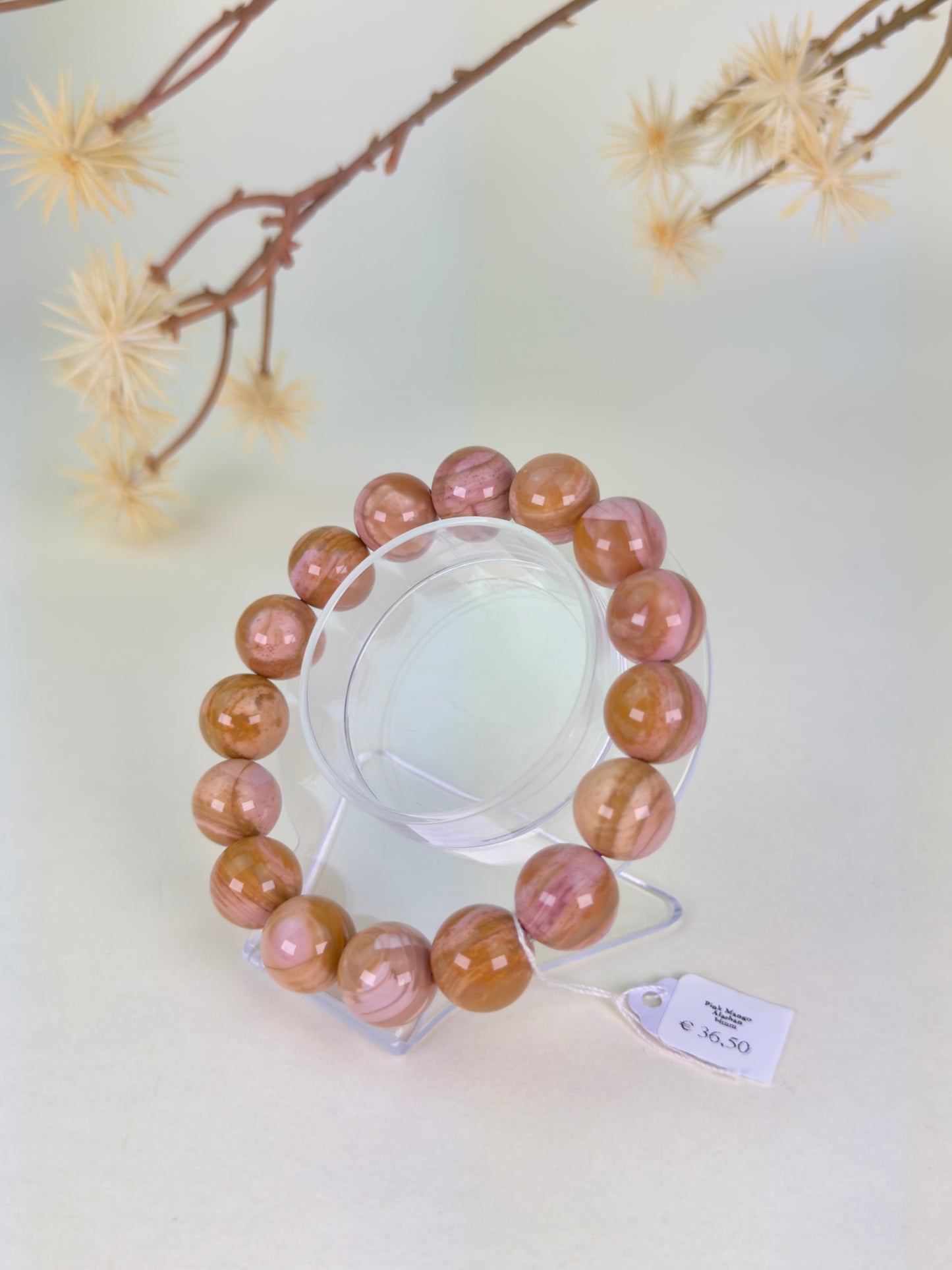 HQ Pink Mango Alashan Agate Bracelet 14mm