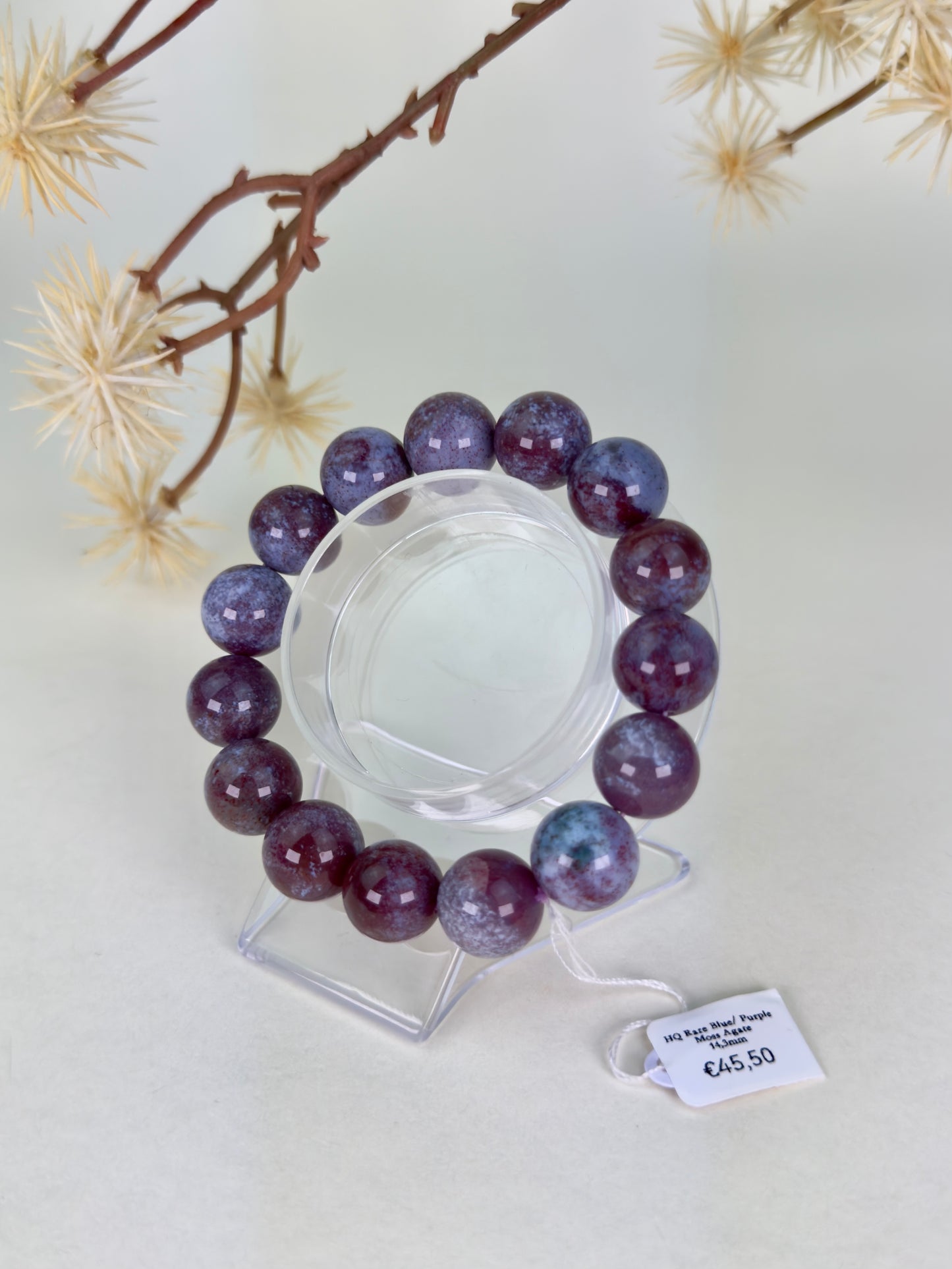 HQ Blue/Purple Moss Agate Bracelet 15mm B