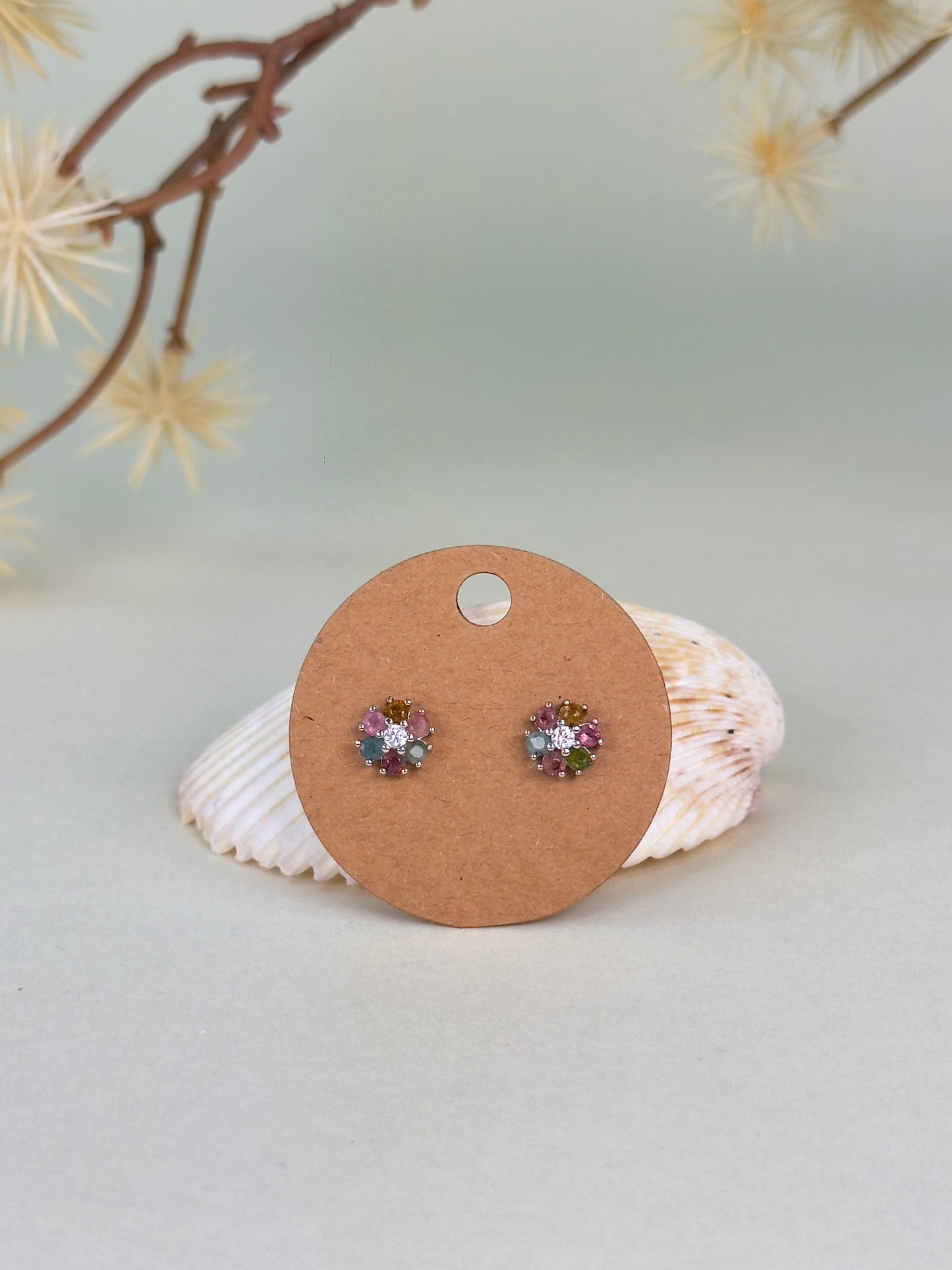 Colorful Tourmaline Flower Earrings