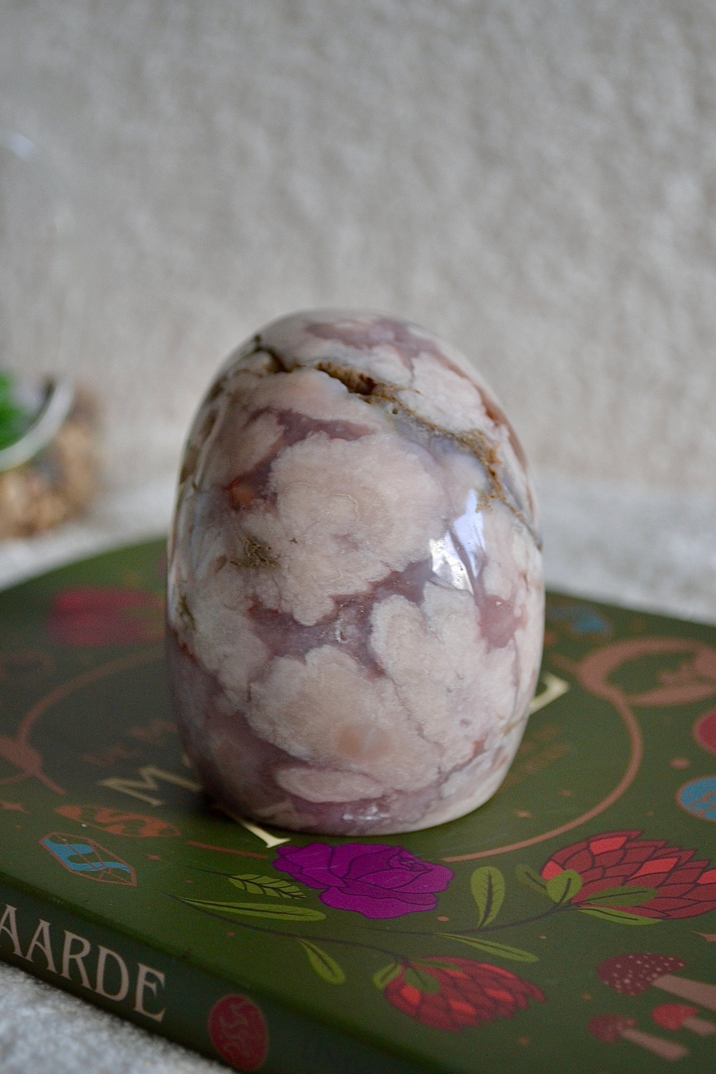 Pink Amethyst with Flower Agate Skull