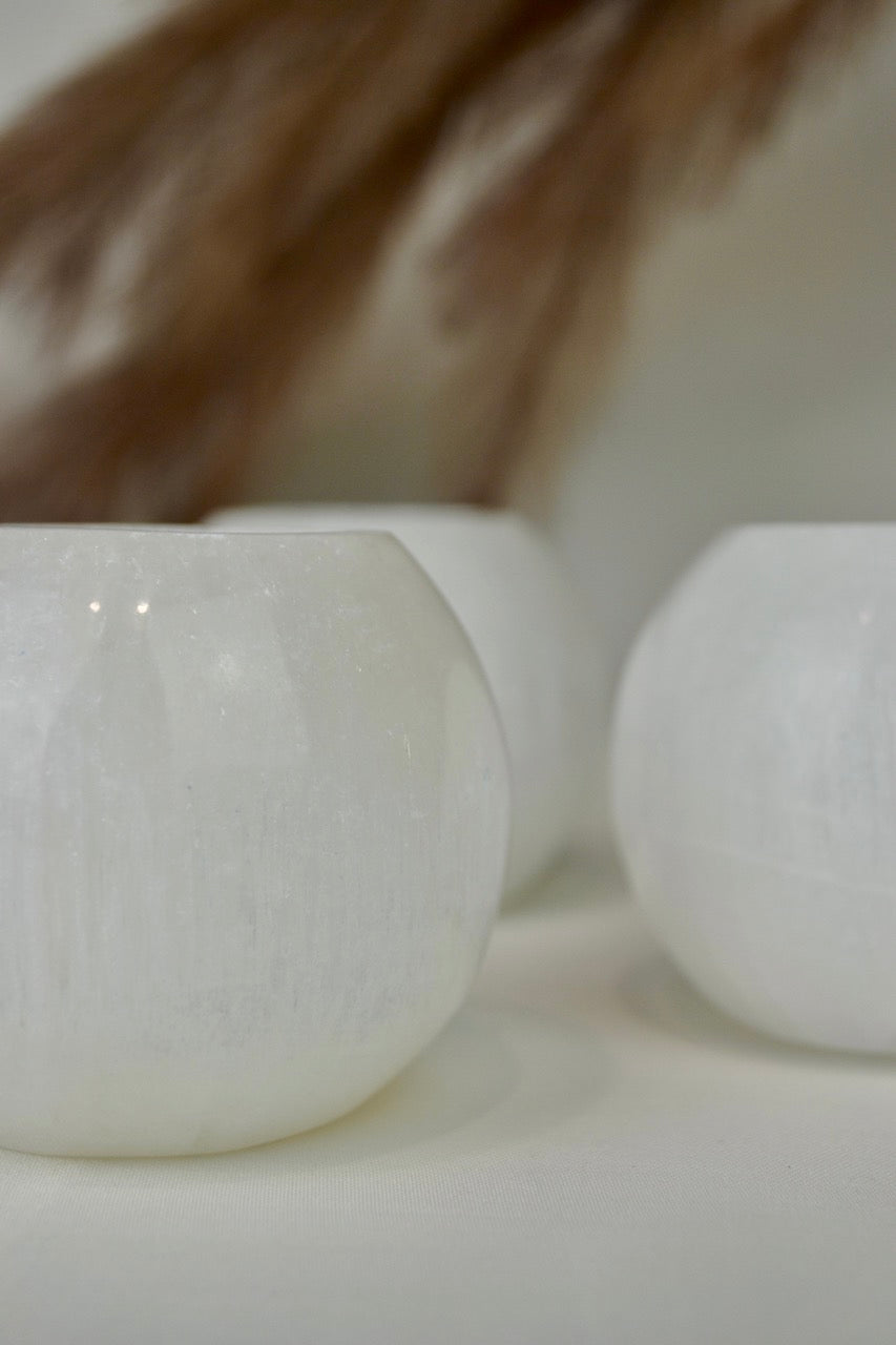 Satin Spar Tea Light Holder - Selenite