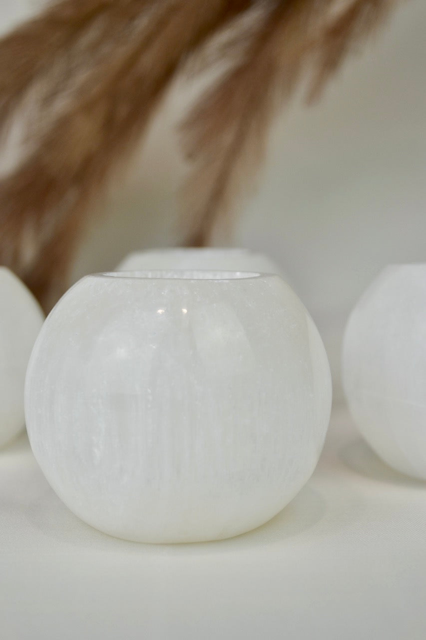 Satin Spar Tea Light Holder - Selenite