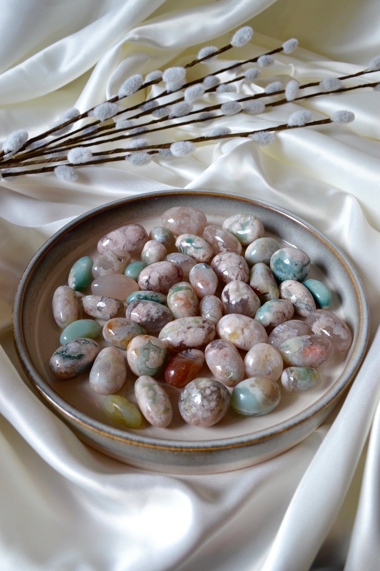 Green Flower Agate Tumbles