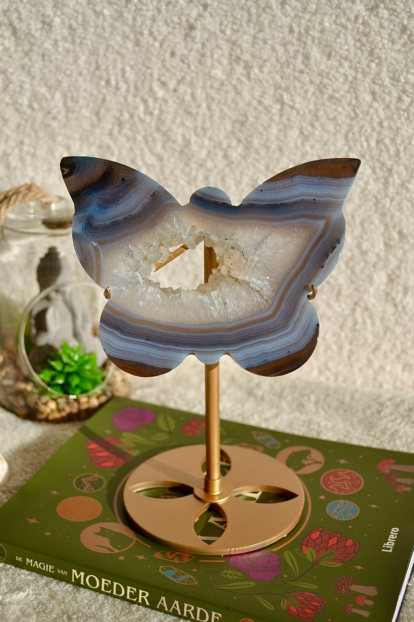 Agate Druzy Butterfly with stand (A)