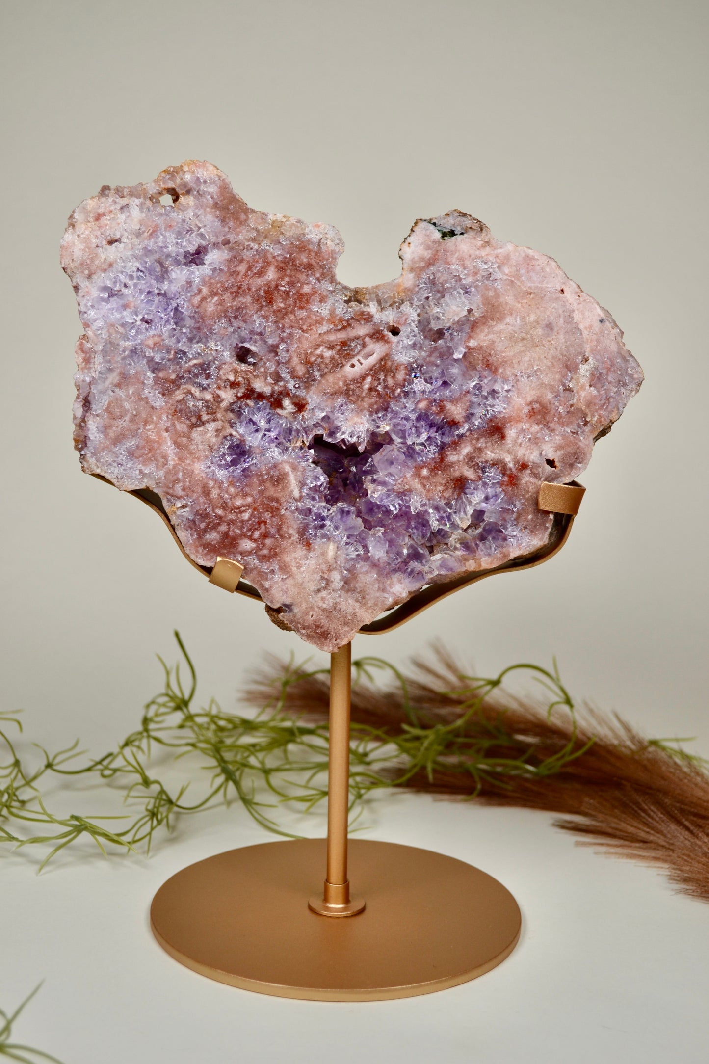 Pink Amethyst Slab on Golden Stand (Heart Shaped! ♡)