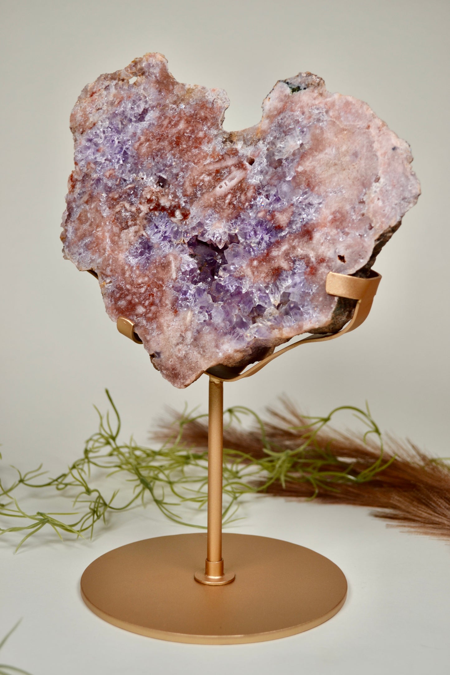 Pink Amethyst Slab on Golden Stand (Heart Shaped! ♡)