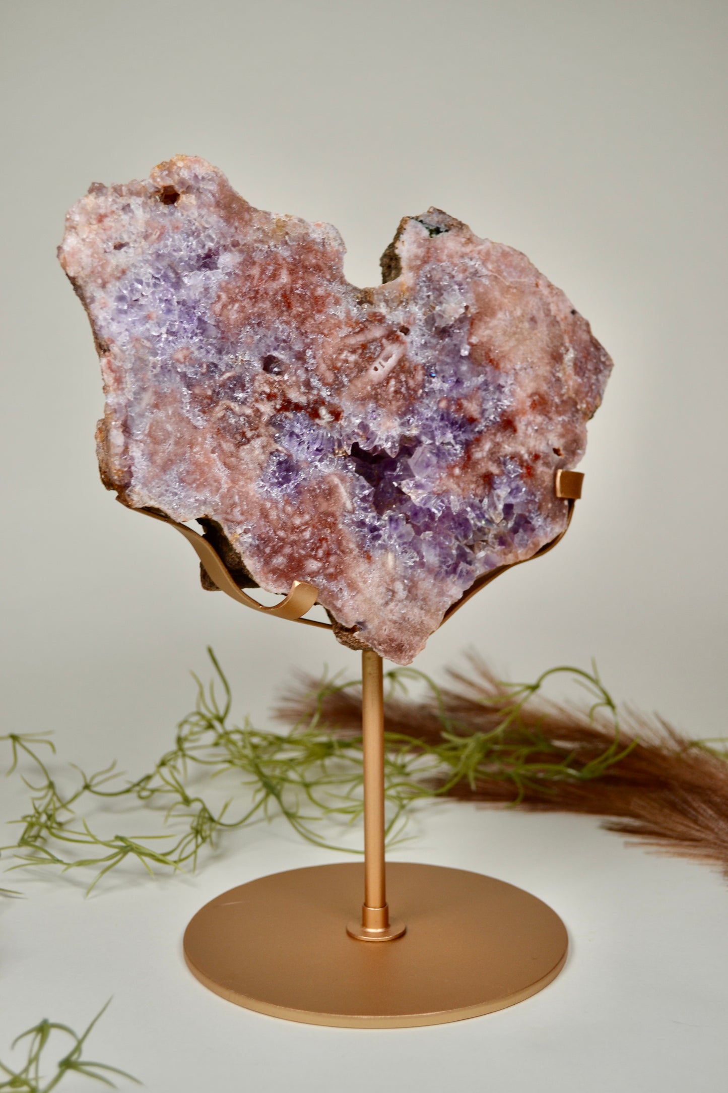 Pink Amethyst Slab on Golden Stand (Heart Shaped! ♡)