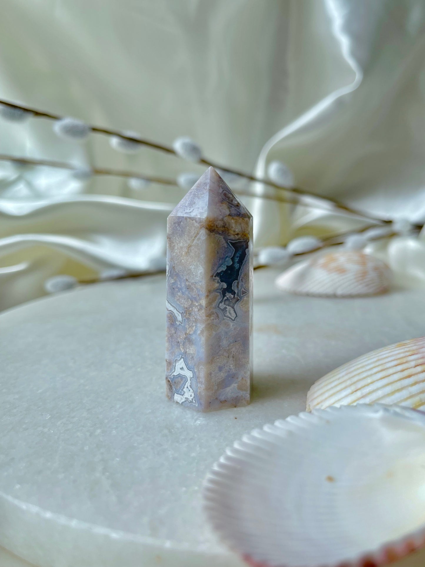 Blue Flower Agate Tower