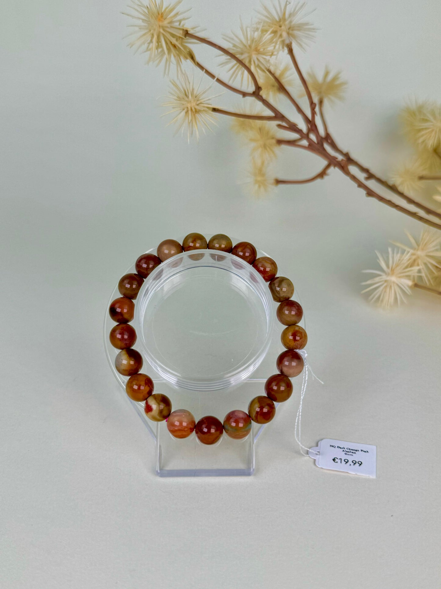 HQ Dark Orange Pink Alashan Agate Bracelet 9mm