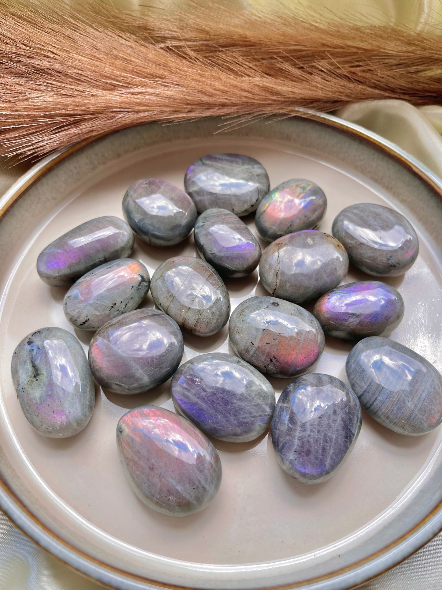 Labradorite tumbles - purple & sunset flash