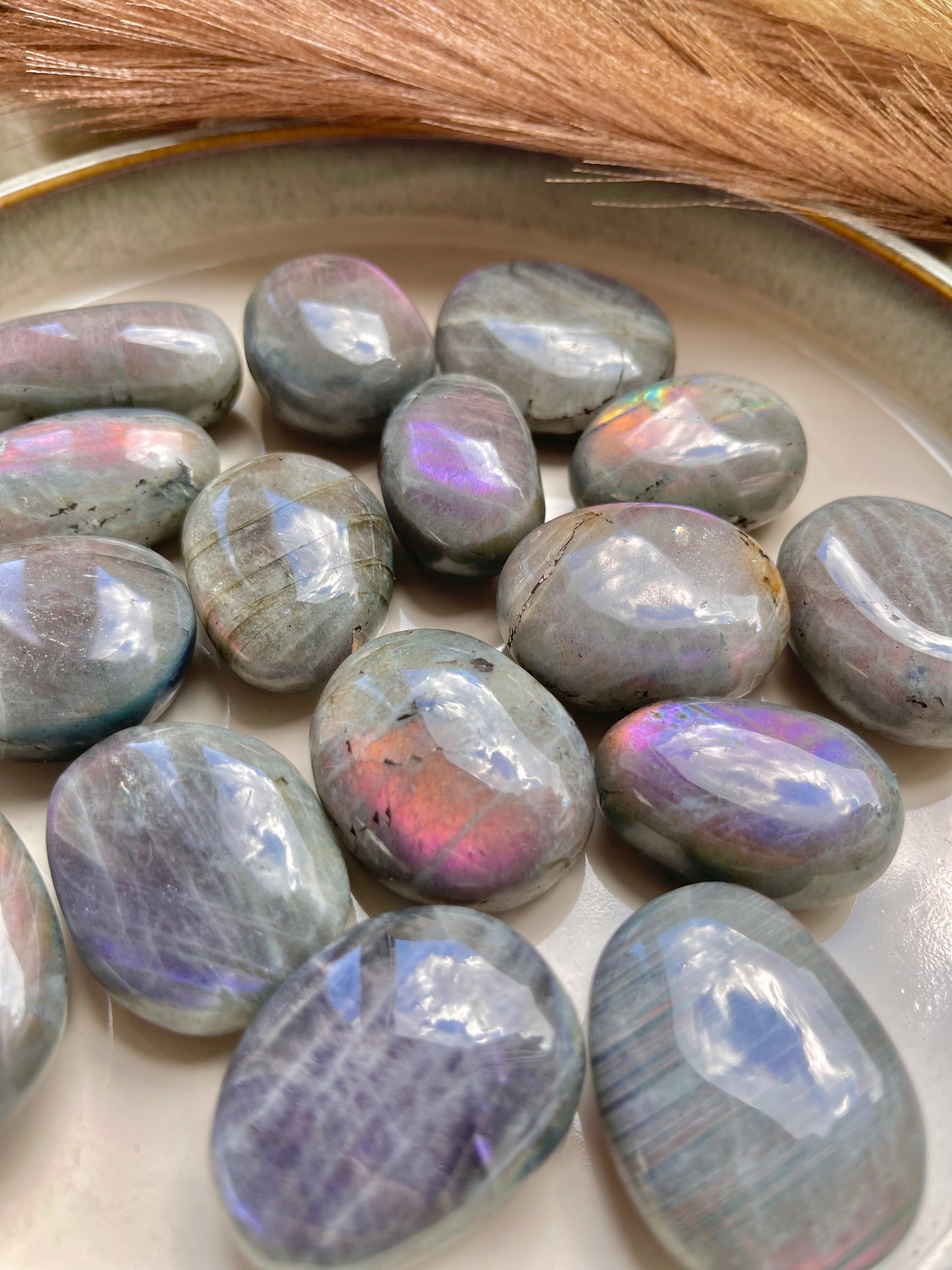 Labradorite tumbles - purple & sunset flash