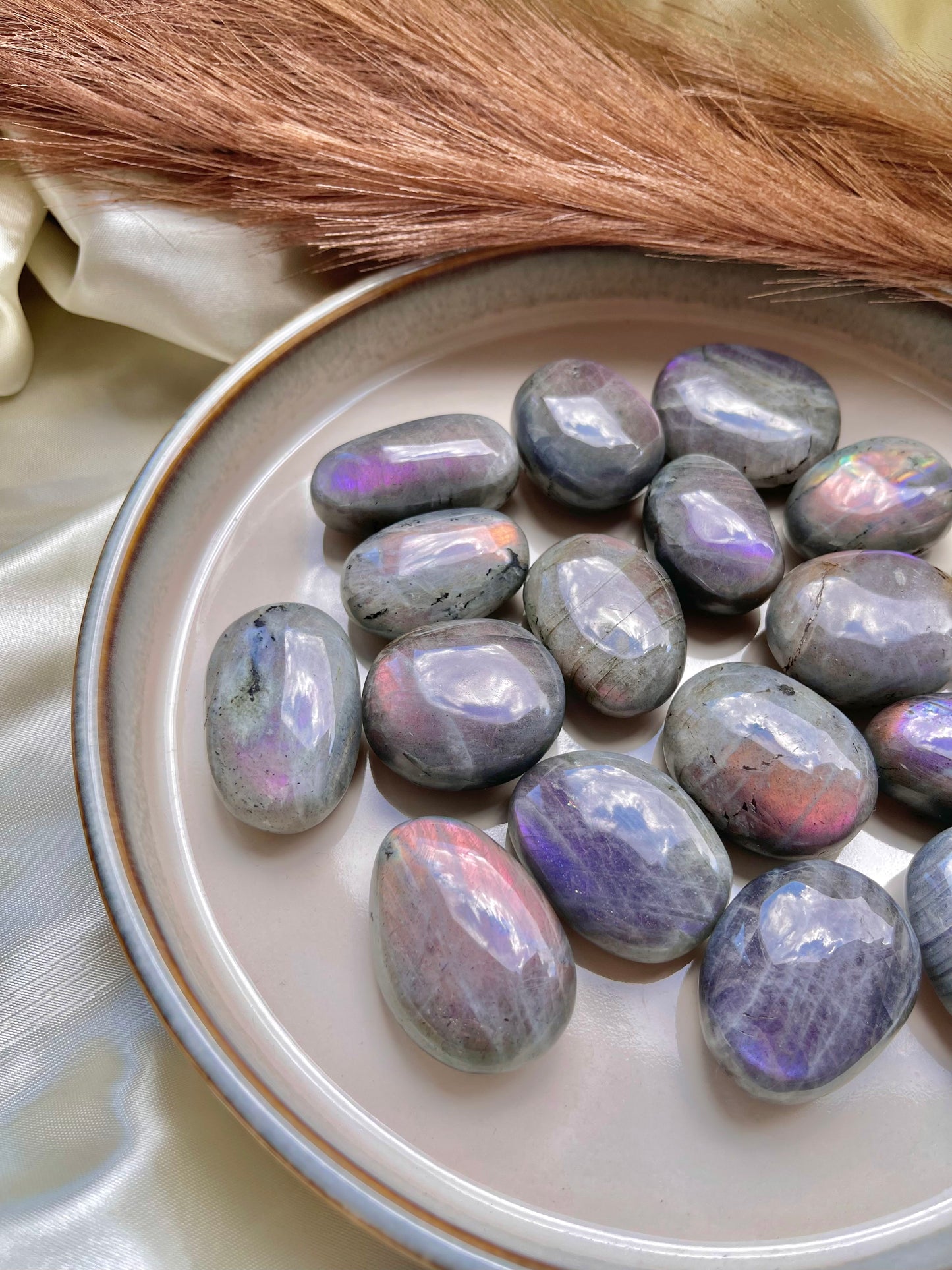 Labradorite tumbles - purple & sunset flash