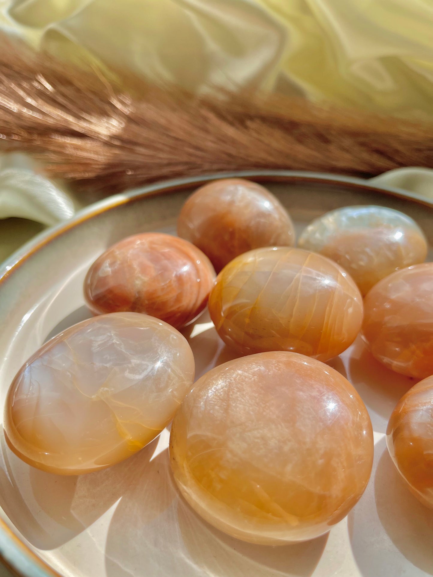 Peach moonstone palm stone