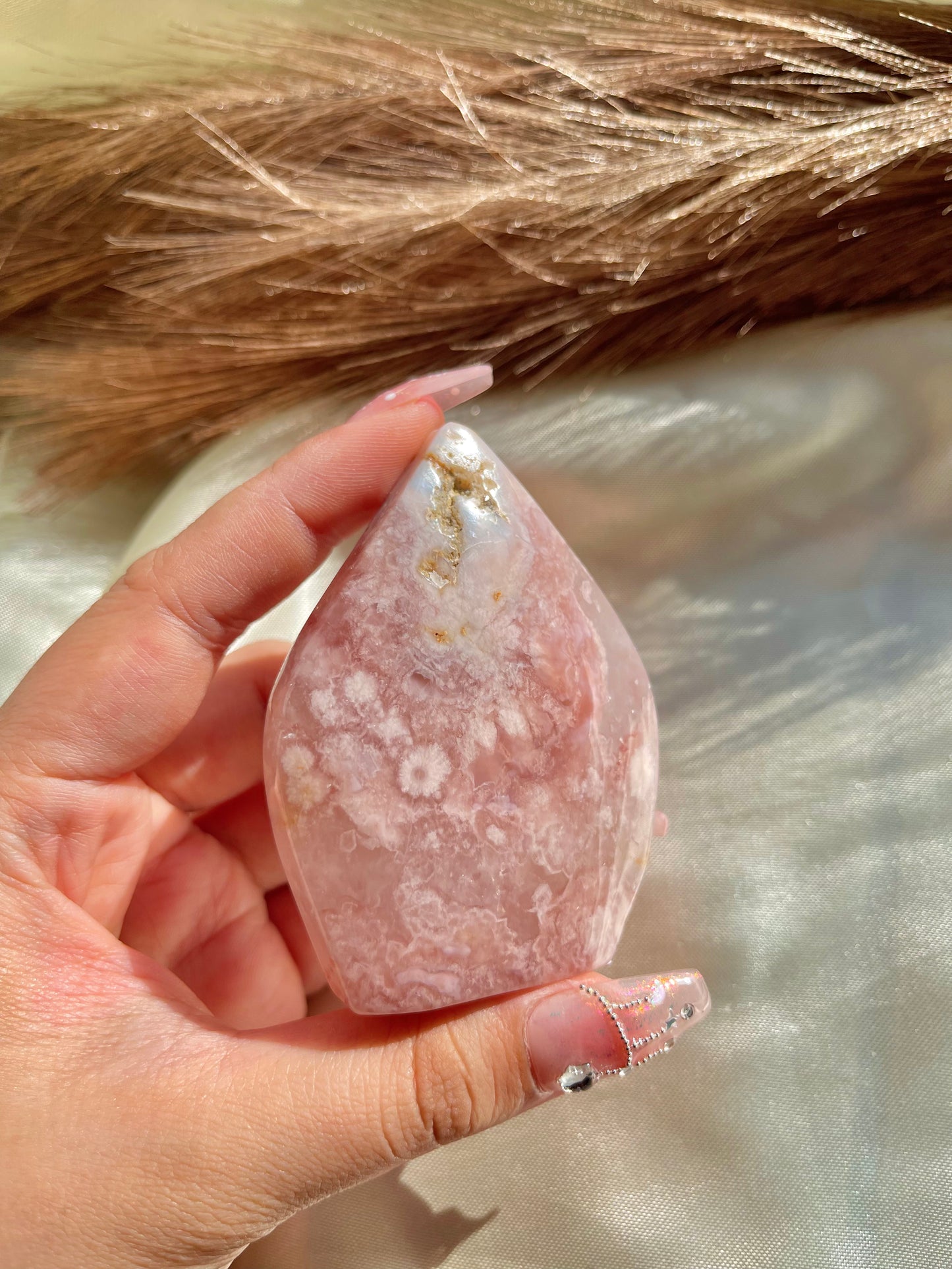 Pink Flower Agate Candle Flame