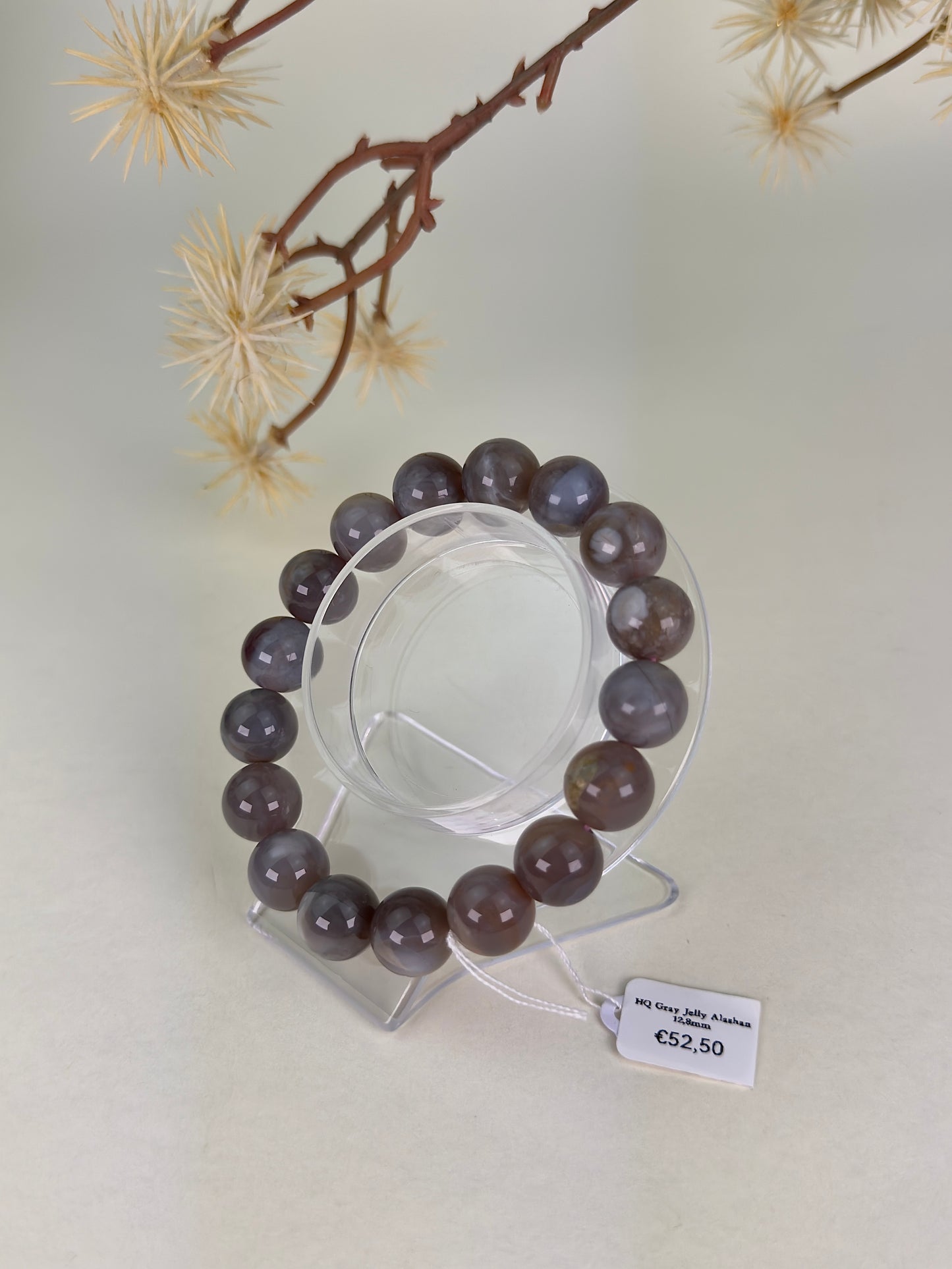 HQ Grey Jelly Alashan Agate Bracelet 13mm