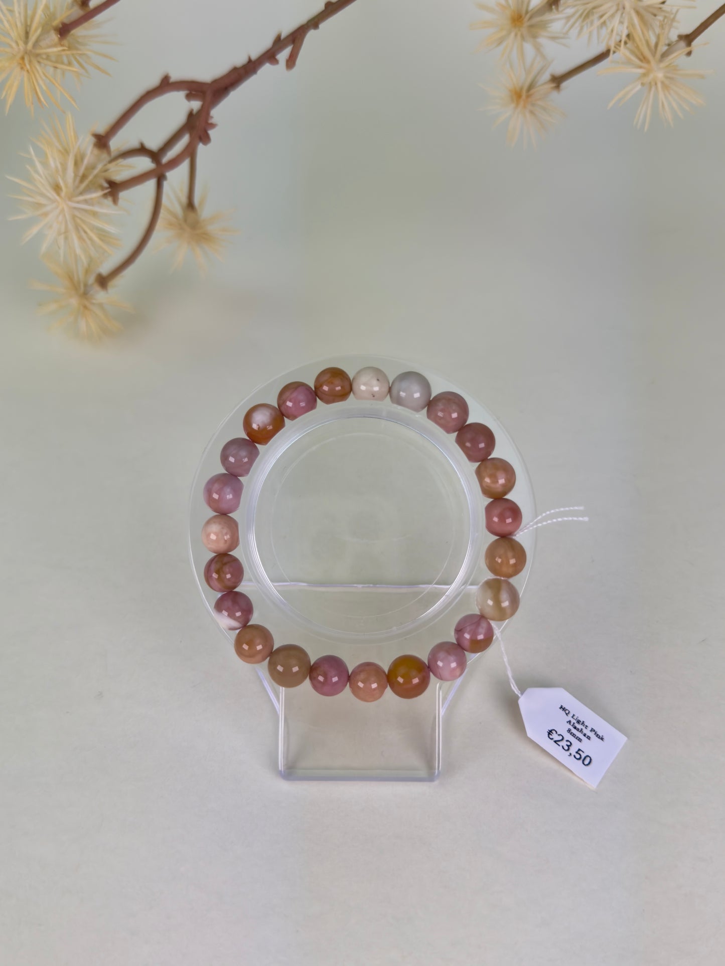 HQ Light Pink Alashan Agate Bracelet 8mm