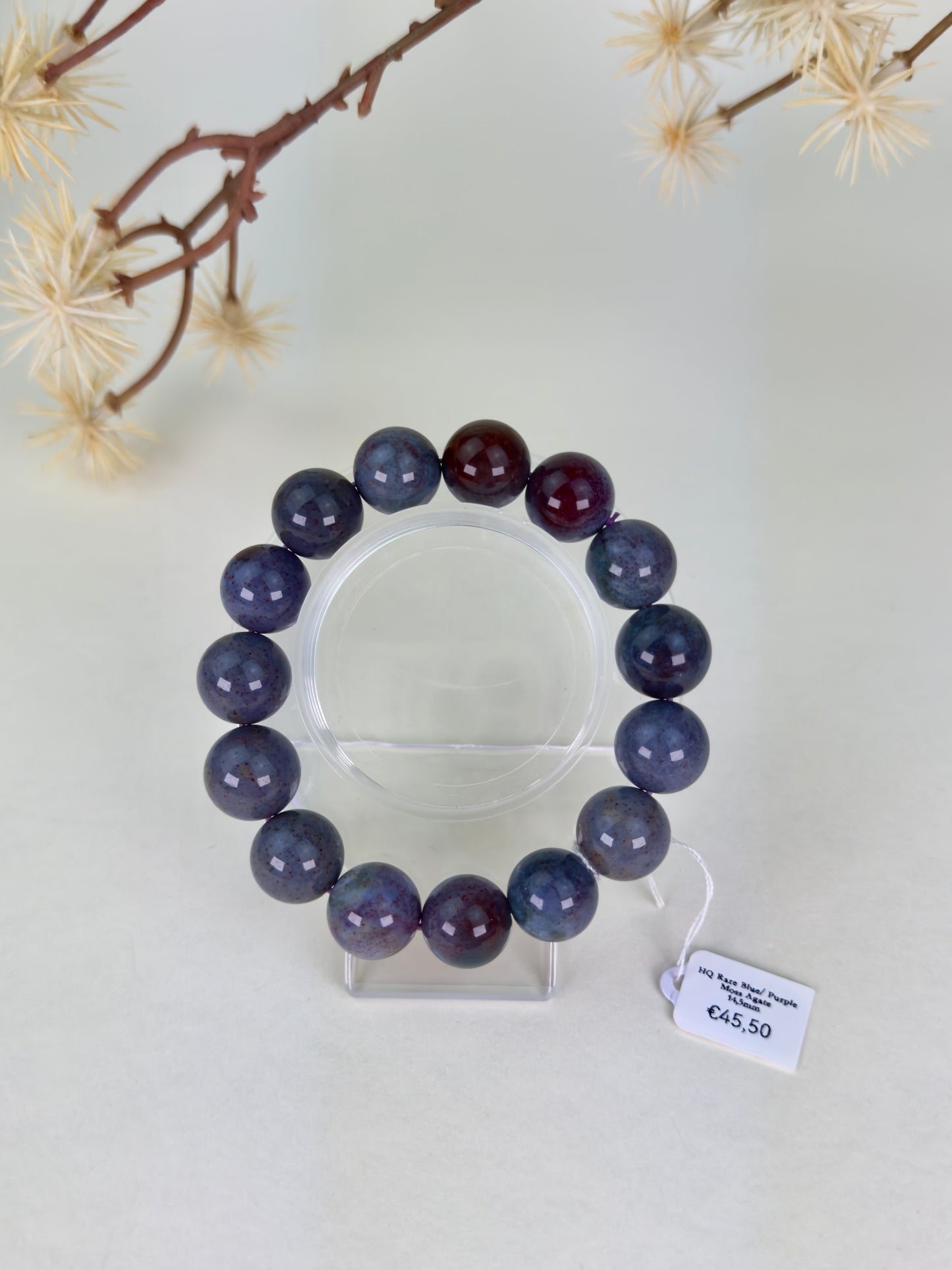 HQ Blue/Purple Moss Agate Bracelet 15mm A