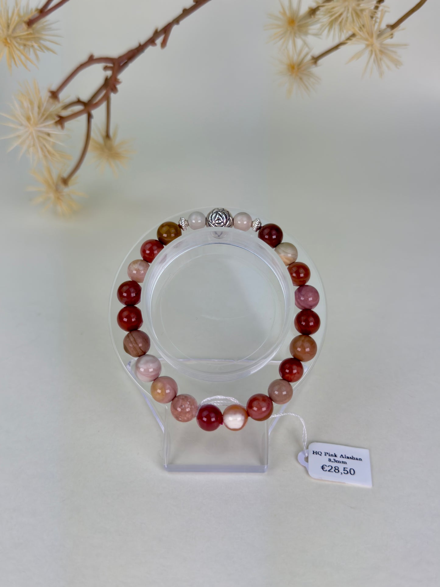 HQ Pink Alashan Agate Bracelet 8mm