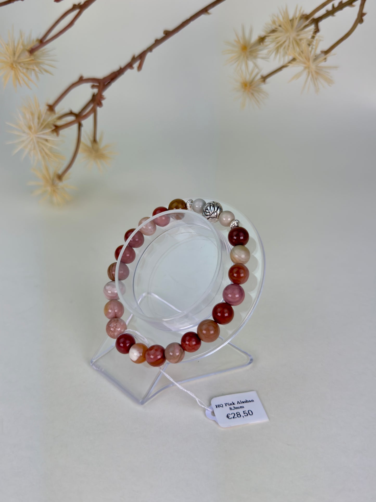 HQ Pink Alashan Agate Bracelet 8mm