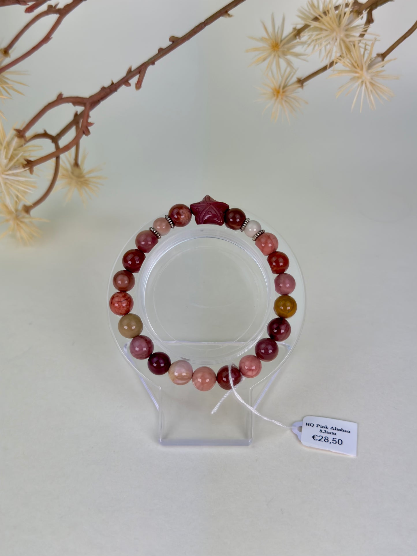 HQ Pink Alashan Agate Bracelet 8mm