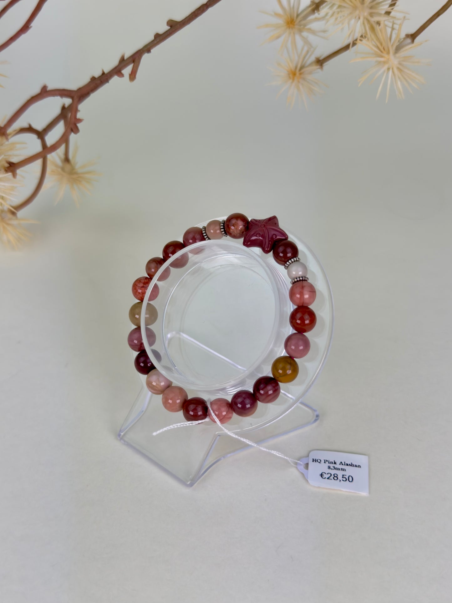 HQ Pink Alashan Agate Bracelet 8mm