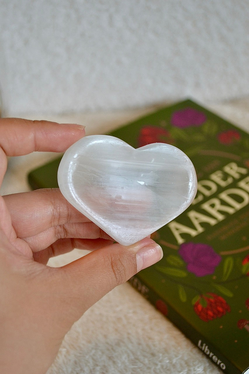 Satin Spar Heart Bowl - Selenite