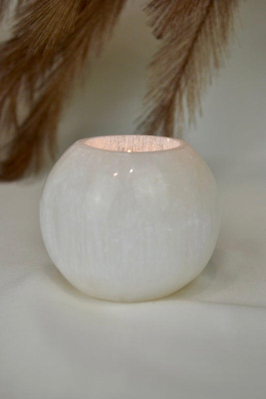 Satin Spar Tea Light Holder - Selenite