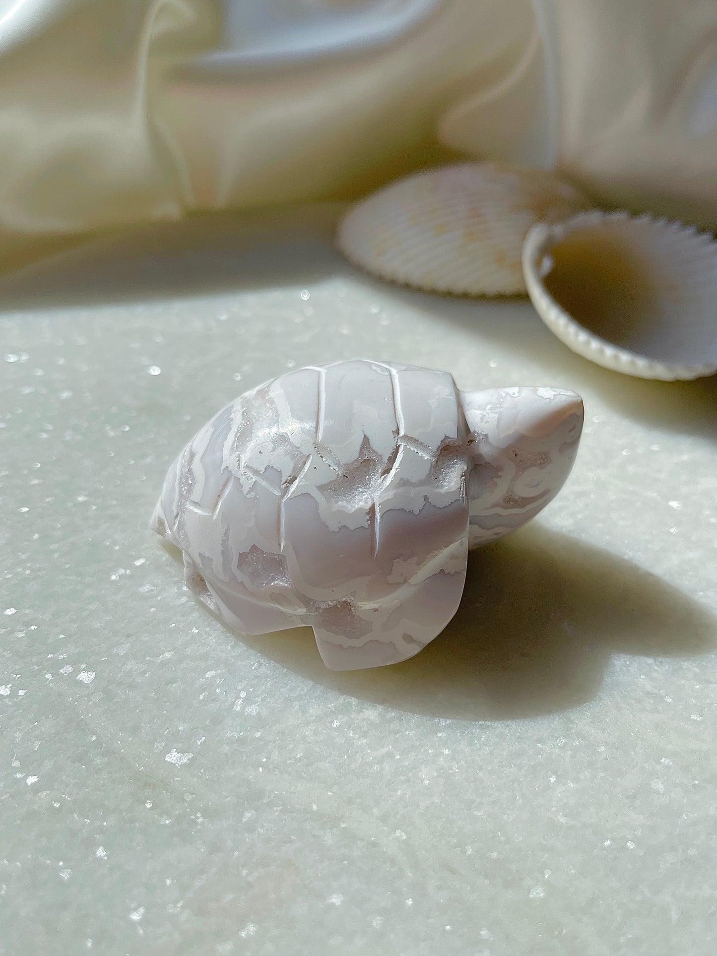 White Snow Plume Agate Turtle