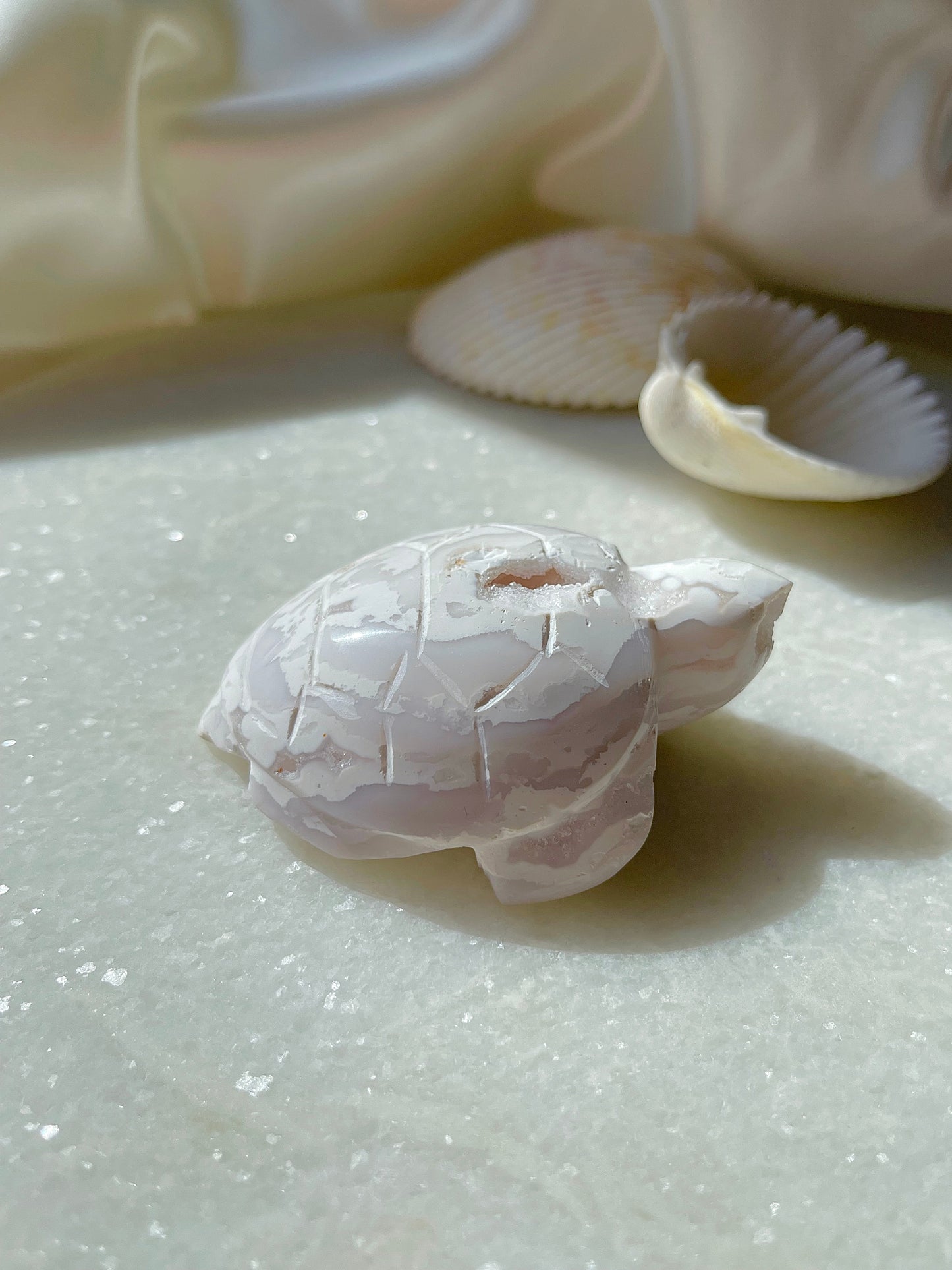 White Snow Plume Agate Turtle