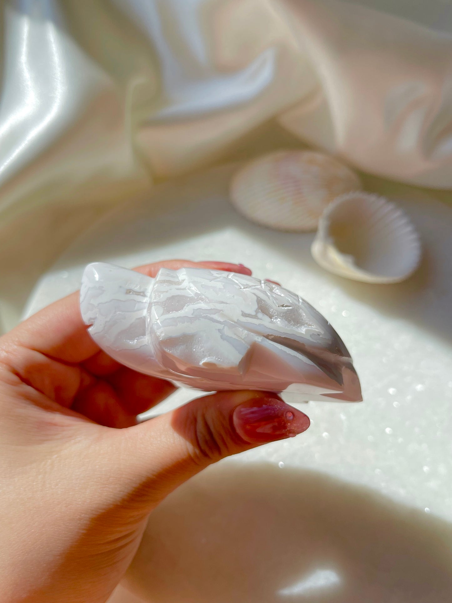 White Snow Plume Agate Turtle