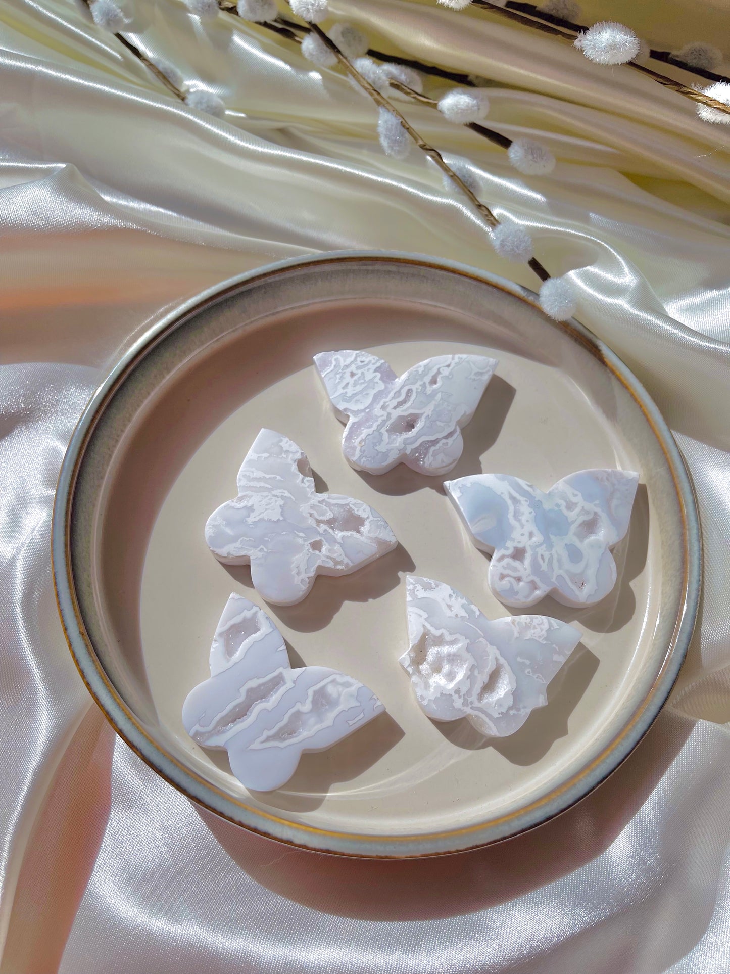 White Snow Plume Agate Butterfly