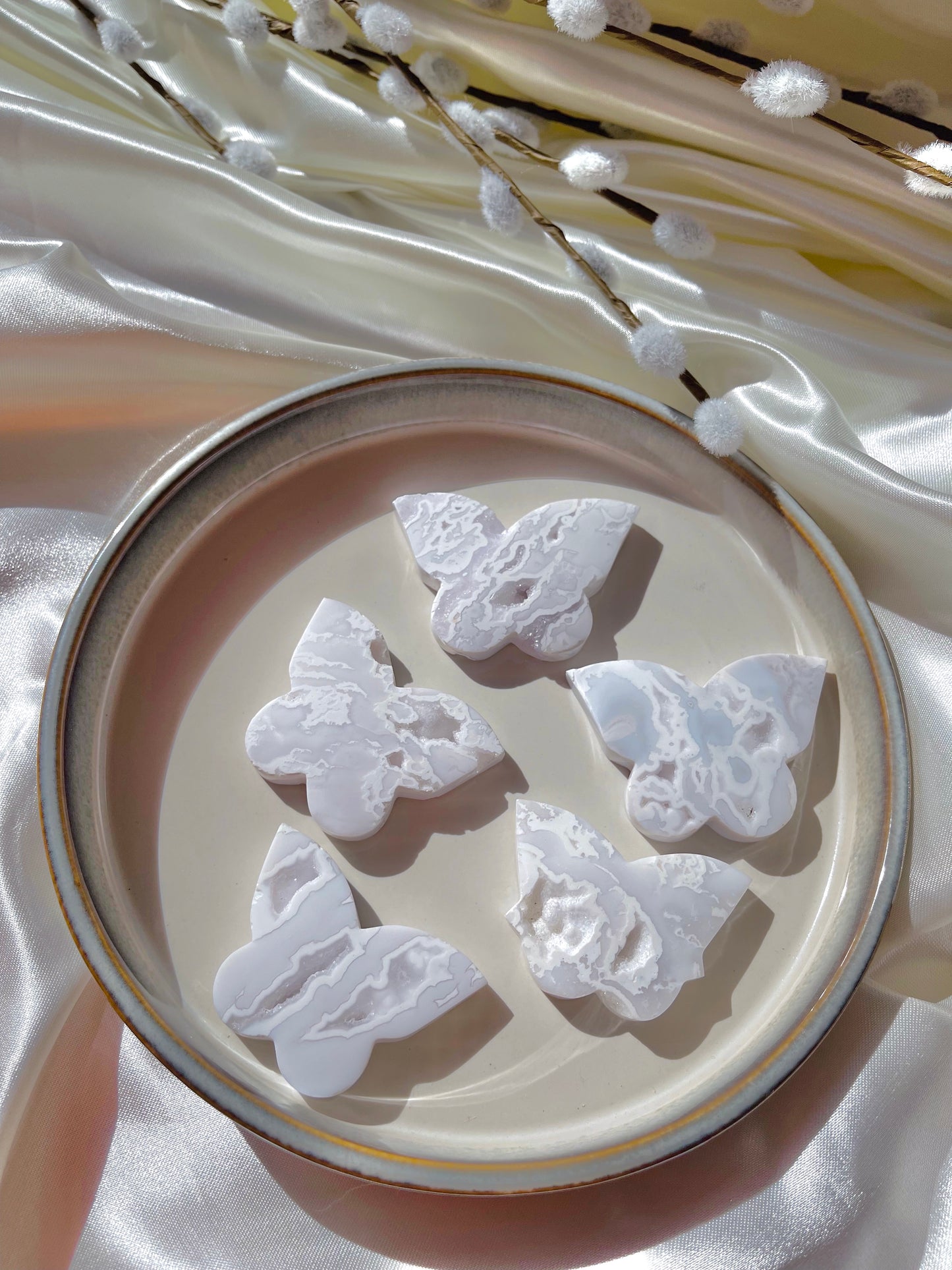 White Snow Plume Agate Butterfly